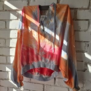 PINK Victoria's Secret Tie-Dye Half-Zip Hoodie in Pink, Orange, Gray